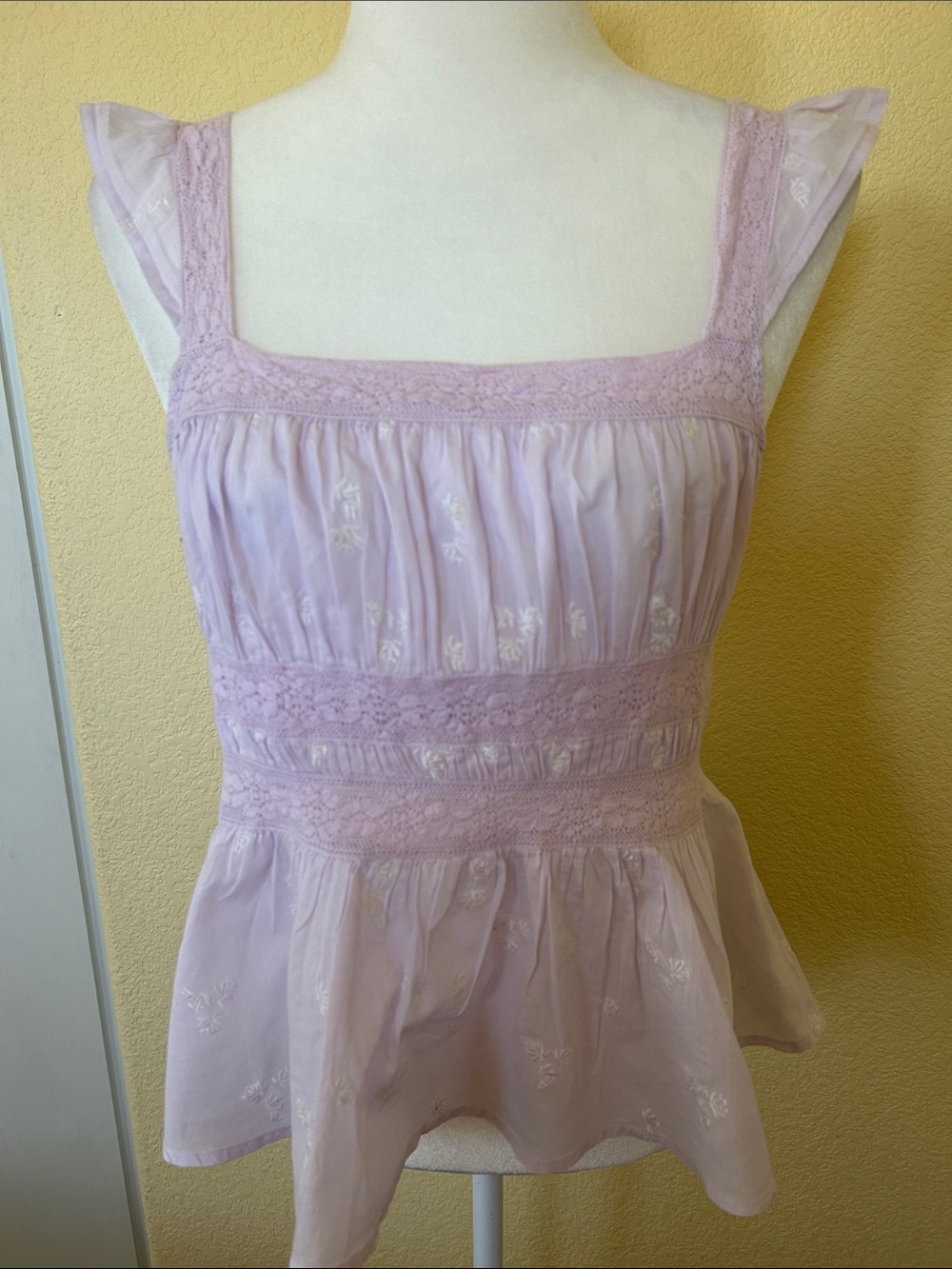 Free People Lavender Lace Trim Peplum Tank